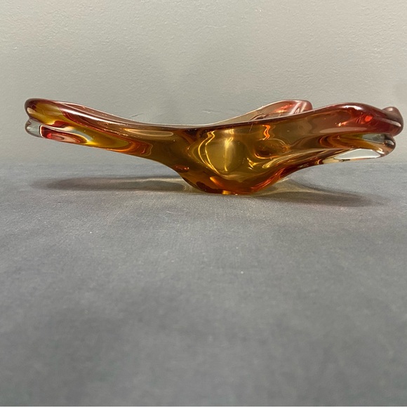 VTG Mid Century Murano Style Trinket Dish Or Ashtray Golden Amber Yellow Retro - Picture 11 of 17